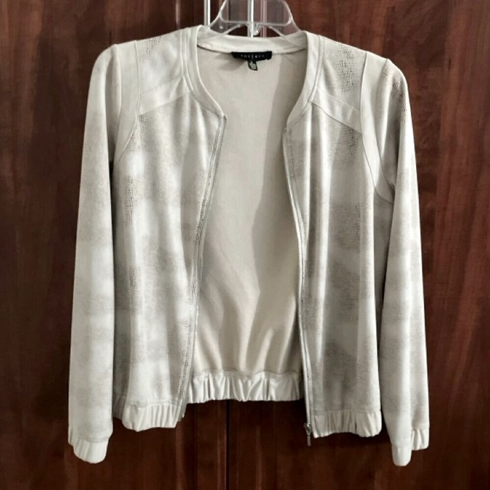 Jolibel Women’s Collarless Bomber Jacket, Beige/Tan, Size 6